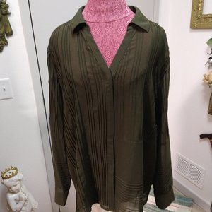 New Alfani 2PC Set Green Long Sleeve Collard Blouse With Tank Woman's Size XL